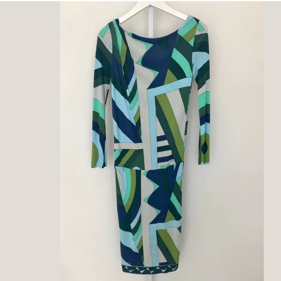 EMILIO PUCCI GREEN MULTI ICONIC PRINT DRESS SIZE IT 42 / US 8 NWOTS! - Picture 1 of 16